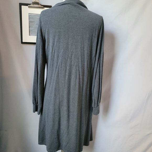Encircled Comfy Puff Sleeve Mock Neck Dress Gray L - Picture 3 of 16